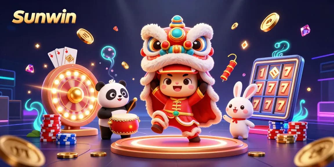 Experience the thrill of sunwin with festive casino action featuring a vibrant lion dance.