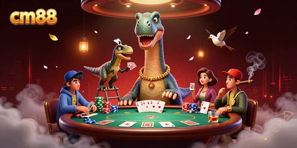 cm88 showcases a fun-packed poker scene with animated characters and dynamic elements.