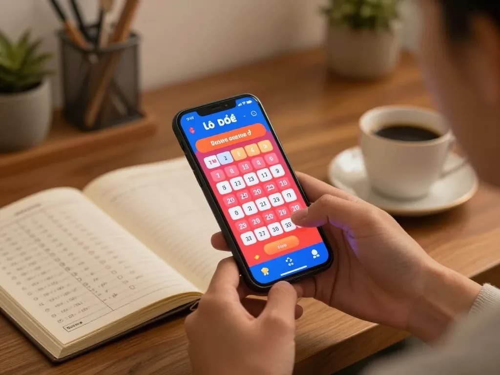 Engaging in đánh lô đề online with a smartphone showing vibrant betting screens, enhancing the gaming experience.