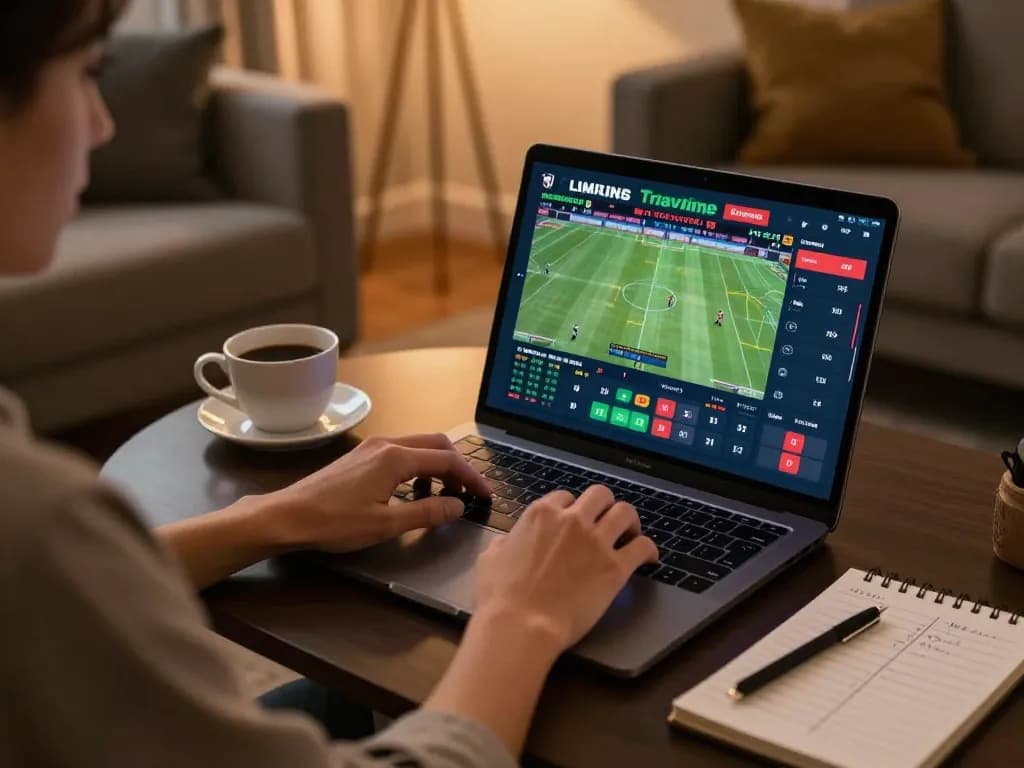 RR88 player reviewing bets on a laptop from a stylish home gaming setup