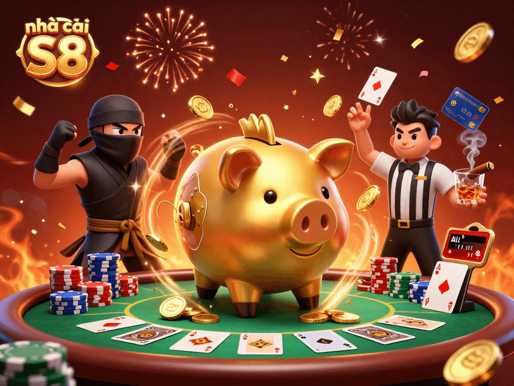 Engage in thrilling action at nhà cái S8 with vibrant casino elements and characters in an exciting 3D scene.