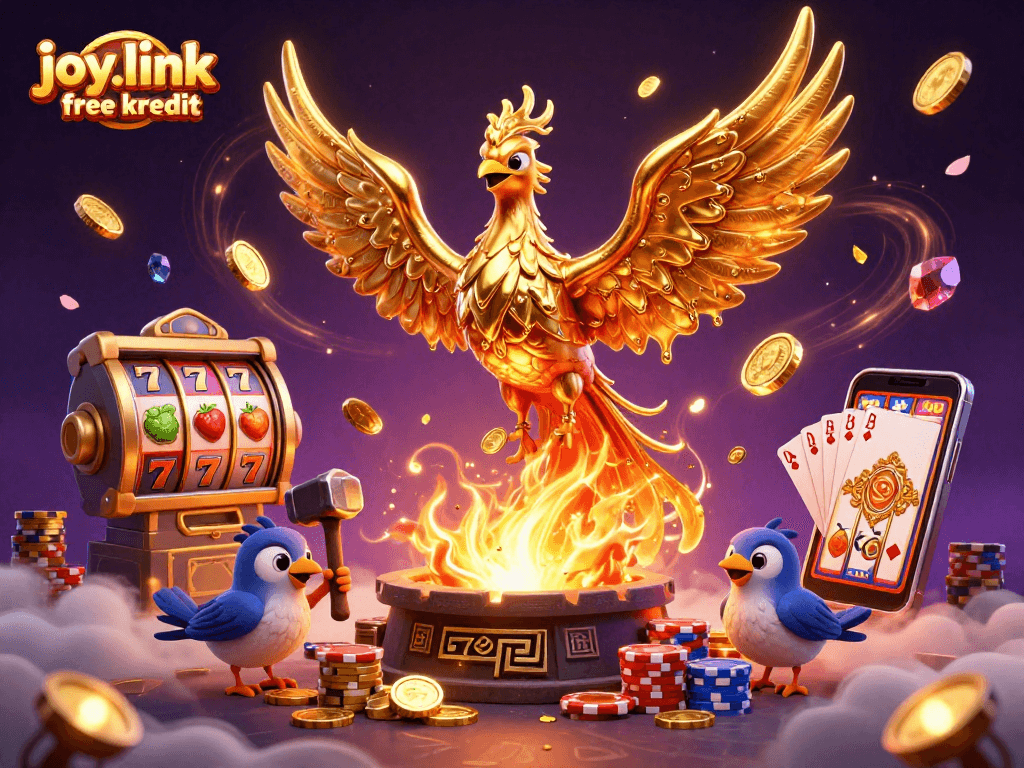 Experience thrilling joy.link free kredit gameplay with a vibrant 3D illustration of a phoenix and dynamic casino elements.