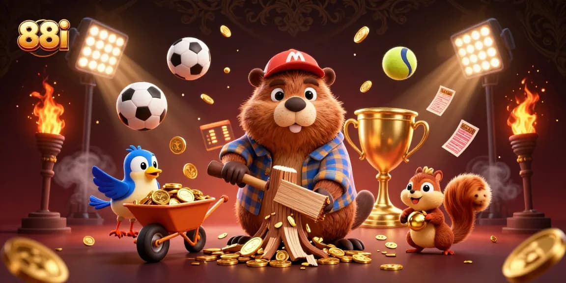 Bet and win with 88i in a vibrant, action-filled casino scene showcasing dynamic sports elements.