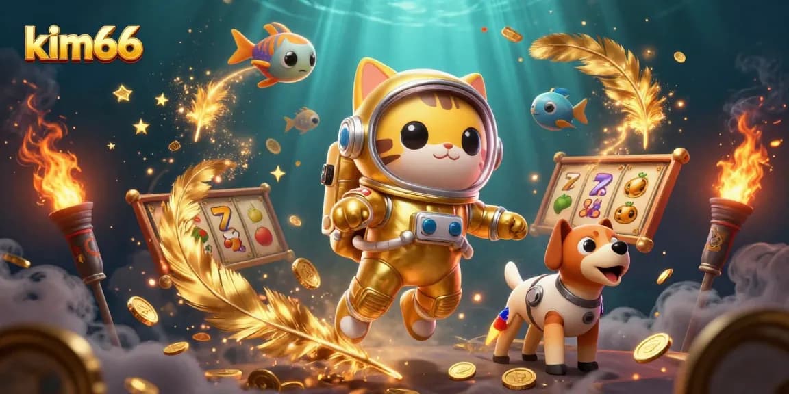 Engage with kim66's dynamic slot games in a vibrant 3D space scene with cosmic elements.