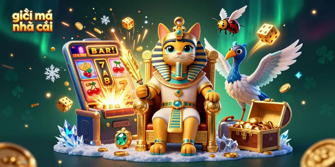 Experience thrilling gameplay with "giải mã nhà cái" in this vibrant casino scene featuring Egyptian themes and classic slots.
