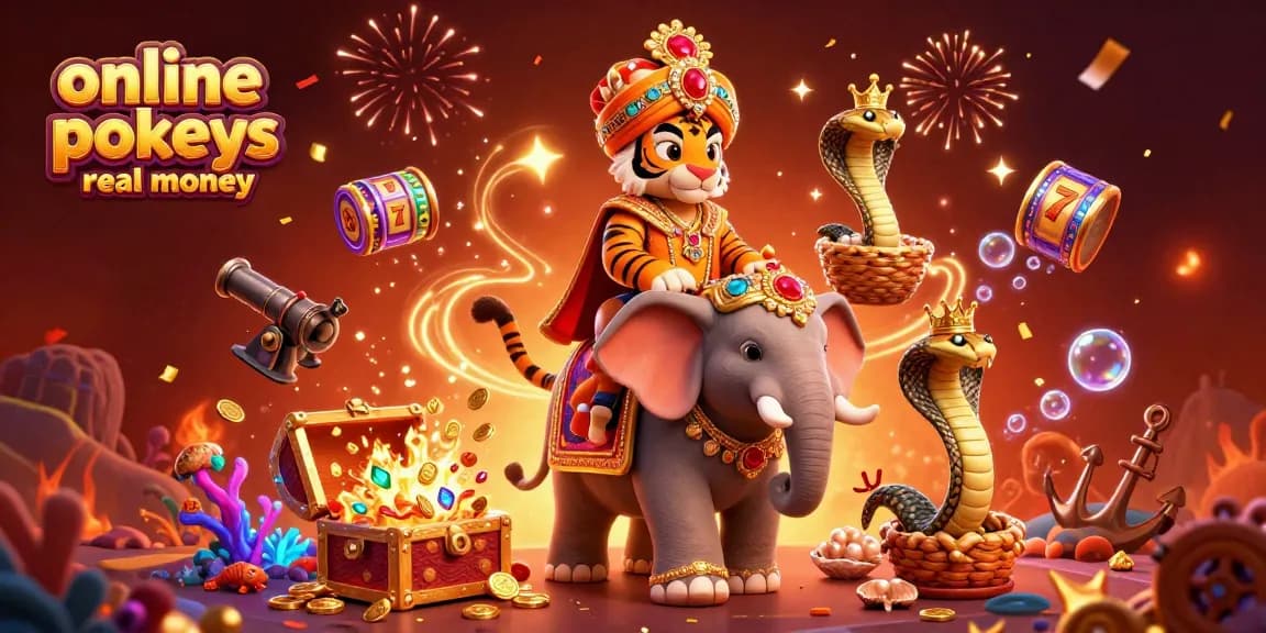 Play online pokies real money in a vibrant 3D illustration of a tiger maharaja and elephant.