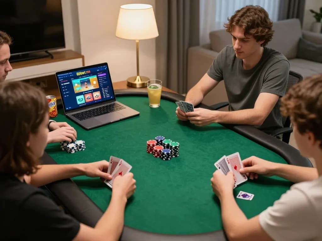 Engaged players enjoy online poker at home using 88bet com, showcasing strategy and community.