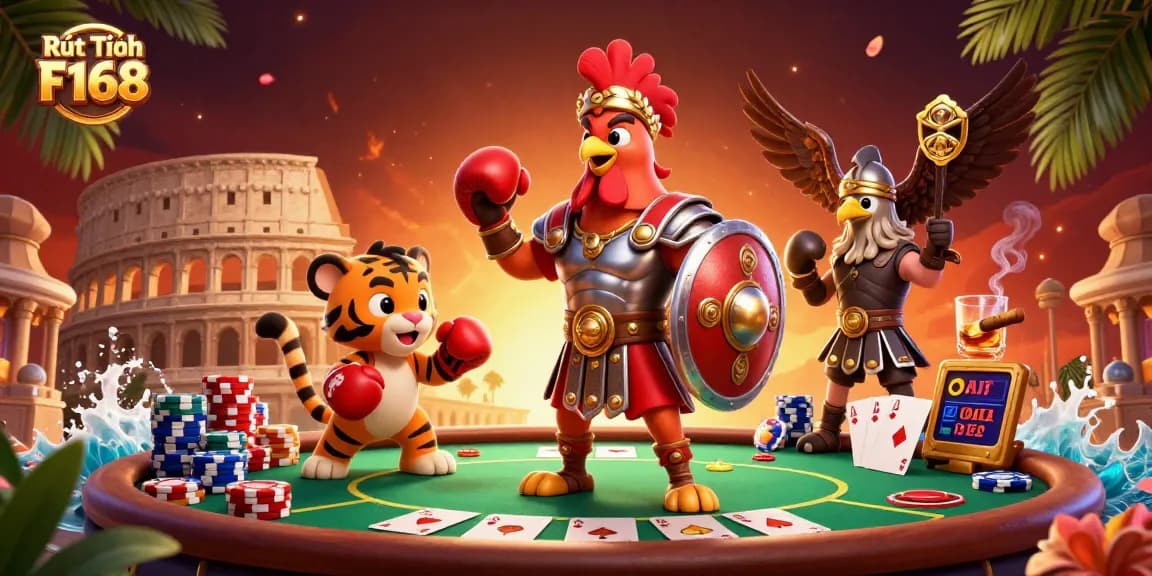 Experience Rút Tiền F168 with a thrilling casino action scene featuring exciting poker elements.