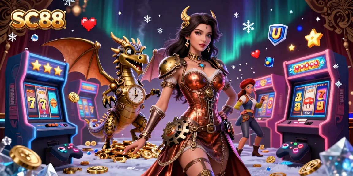 Experience the thrill of SC88 with vibrant slot games and dynamic characters in a rich, engaging casino scene.