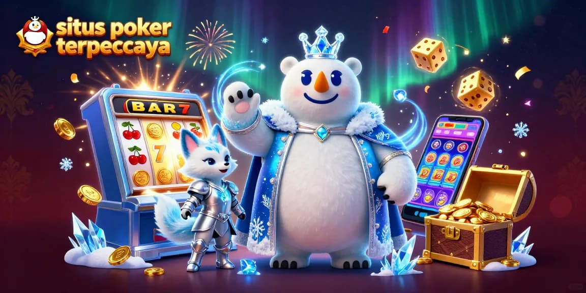 Visualisasi menarik tentang situs poker terpercaya dengan jackpot berkilau dan elemen kasino interaktif