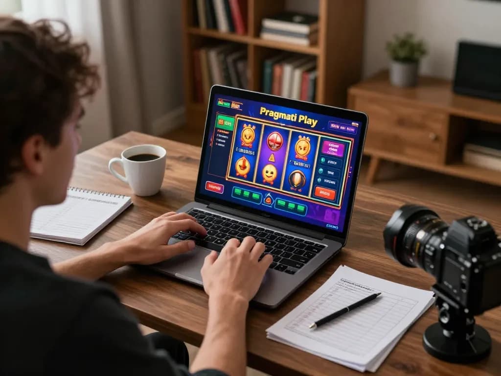 Engaging in Pragmati Play online gaming with strategy notes and vibrant interface visible