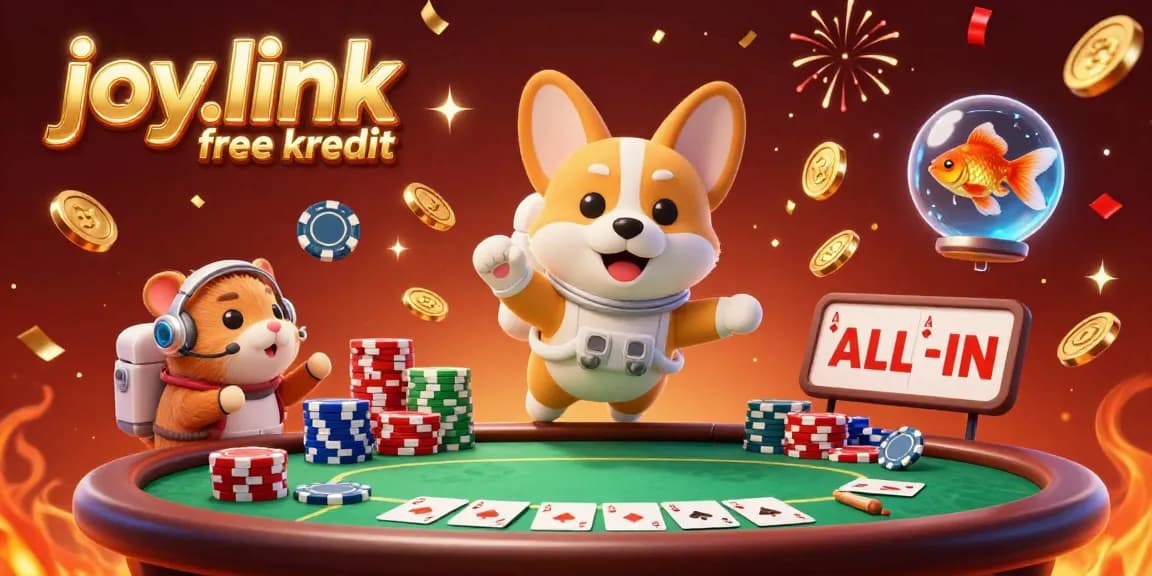 Engage with joy.link free kredit strategies in a vibrant, colorful space casino scene featuring a floating astronaut corgi.
