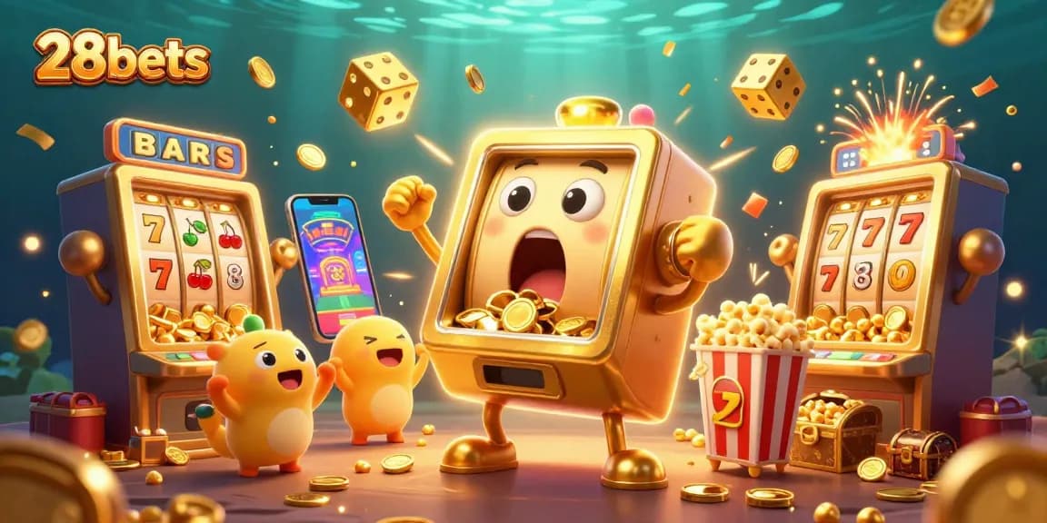 Experience thrilling wins with 28bets in a vibrant online casino setting featuring slot machines.
