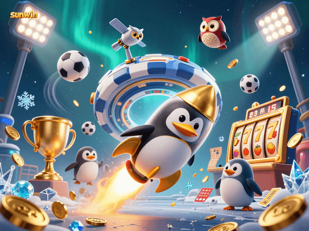 Win big with sunwin in this vibrant 3D illustration of casino adventures with sports elements!