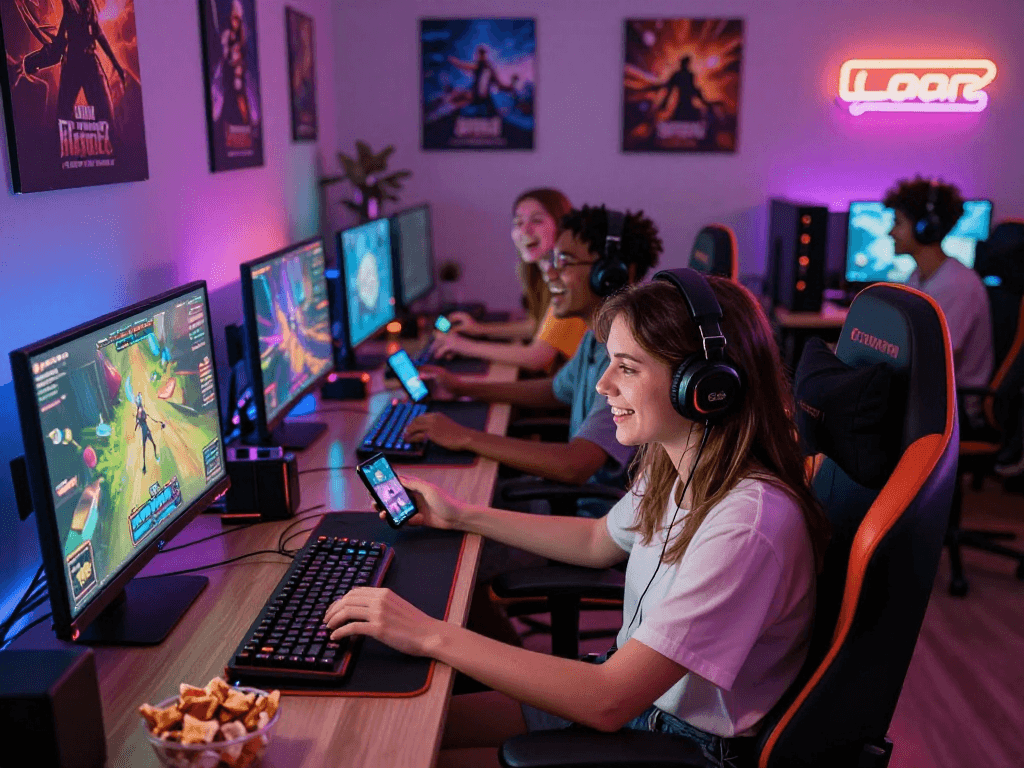 Group of gamers enjoying adult-themed RPGs, play porn games online.