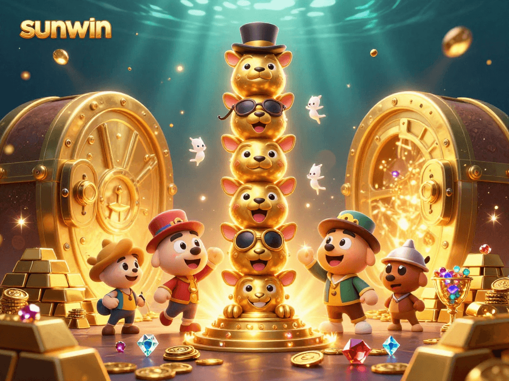 Engage with the vibrant sunwin casino scene showcasing a dynamic totem pole and treasure elements.