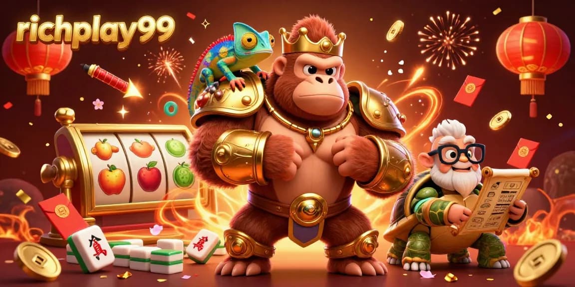 Engage with richplay99 in an energetic casino illustration featuring lively characters and dynamic elements.
