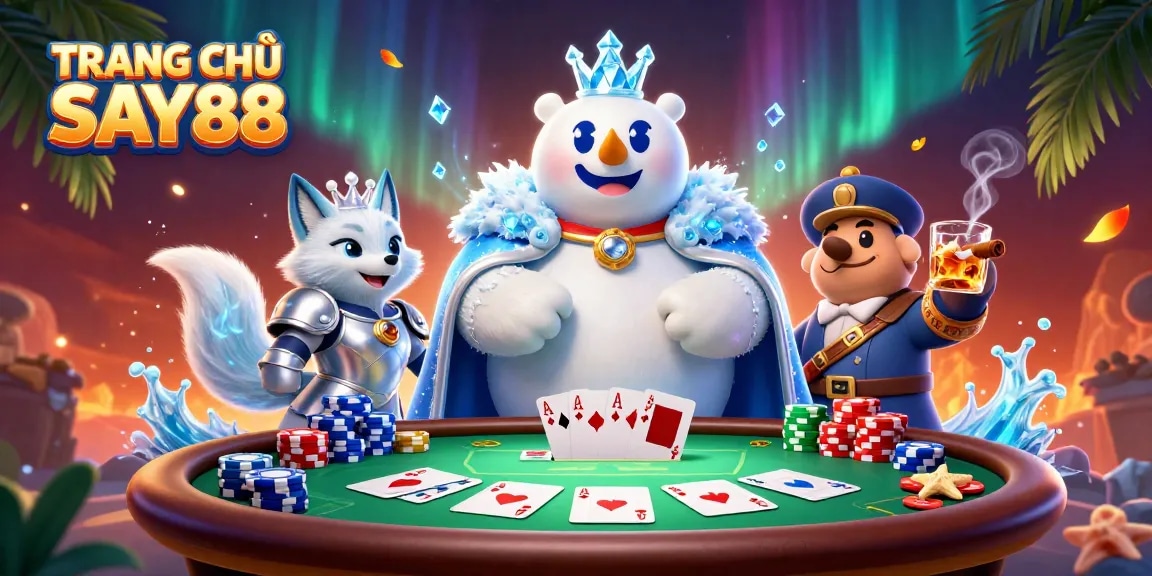 Experience the excitement at TRANG CHỦ SAY88 with our casino-themed illustration featuring unique gaming elements.
