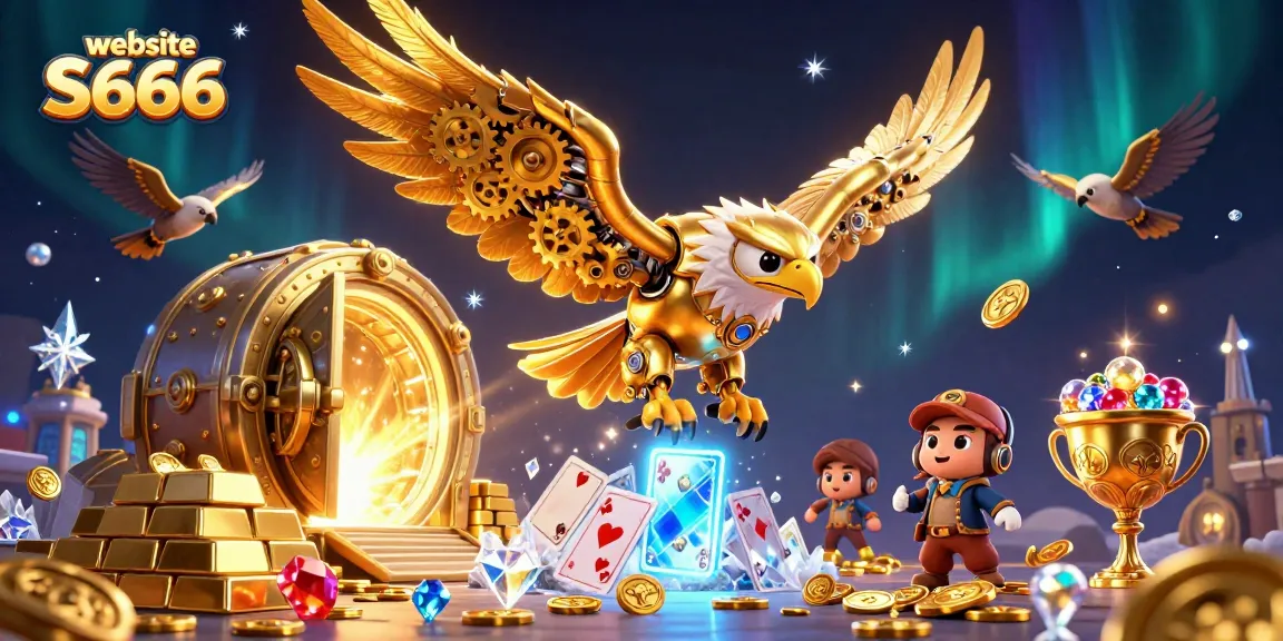 Engage with the vibrant casino experience at website S666 with dynamic gaming visuals and treasure elements.
