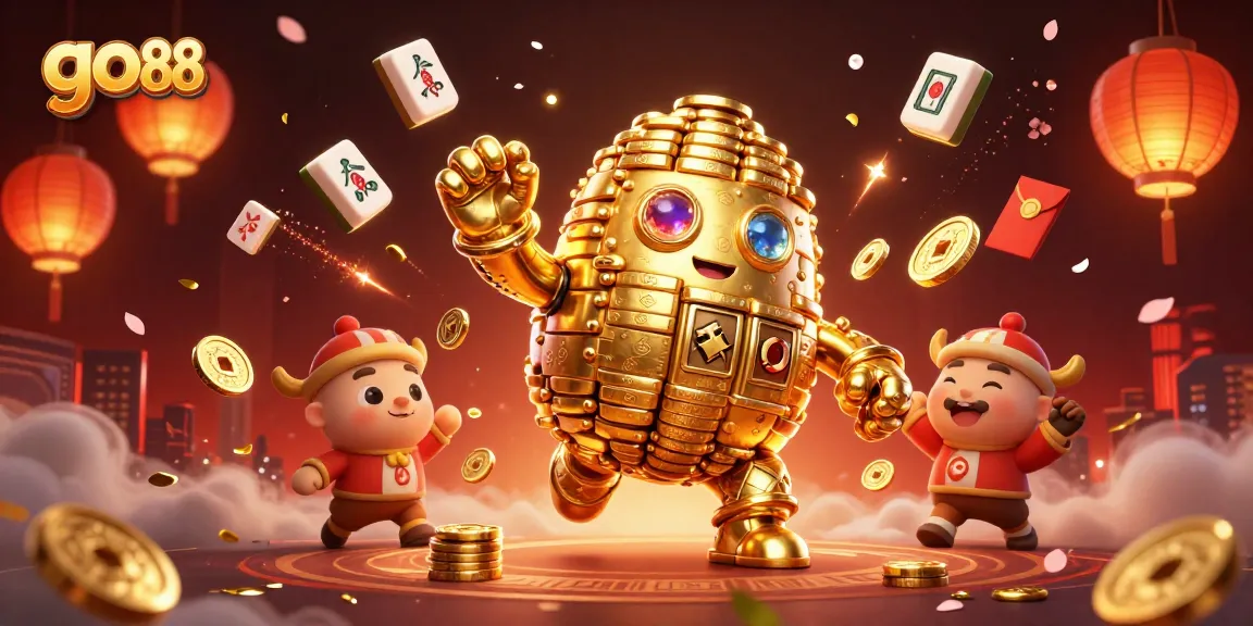 Spin and win with go 88's captivating 3D casino illustration filled with gold coins and vibrant elements.