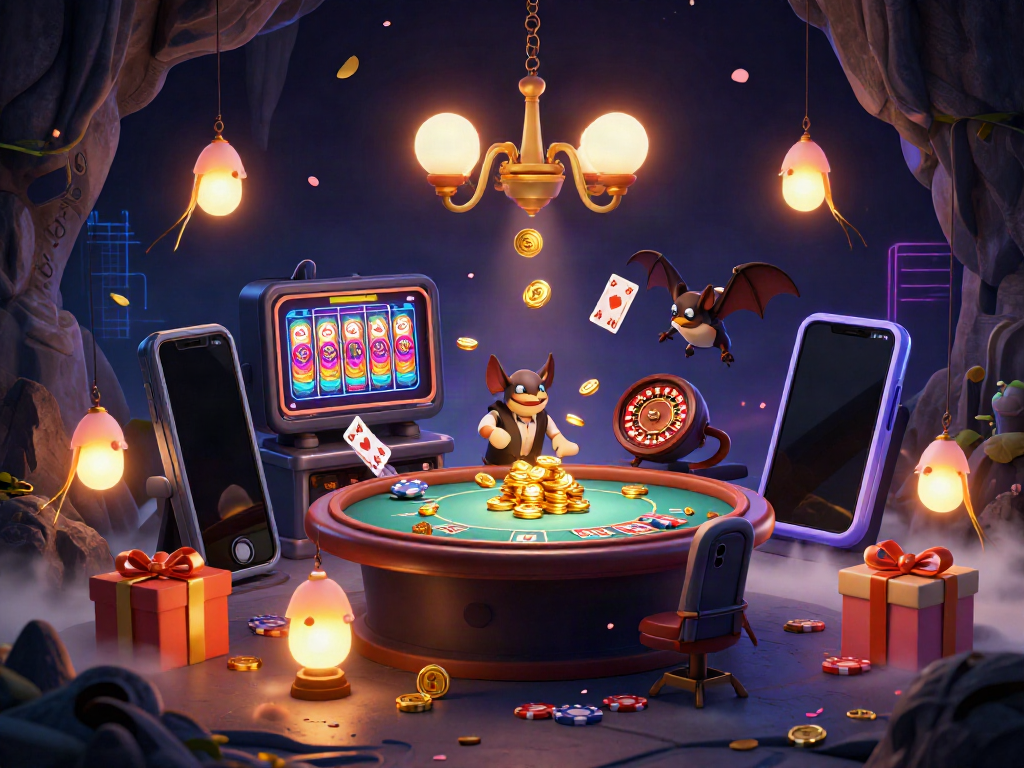 Engage with sodo66 in a vibrant cave casino illuminated by glowworms displaying stunning gambling elements.