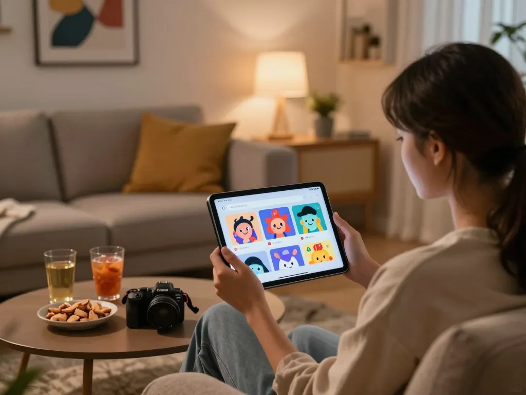 Engaging with 18+ ai chatbot in a cozy setting with colorful avatars.