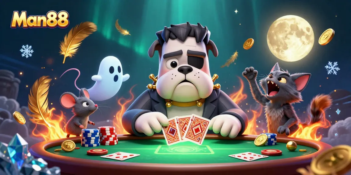 Experience the thrilling Man88 card game scene with vibrant characters and casino ambiance.