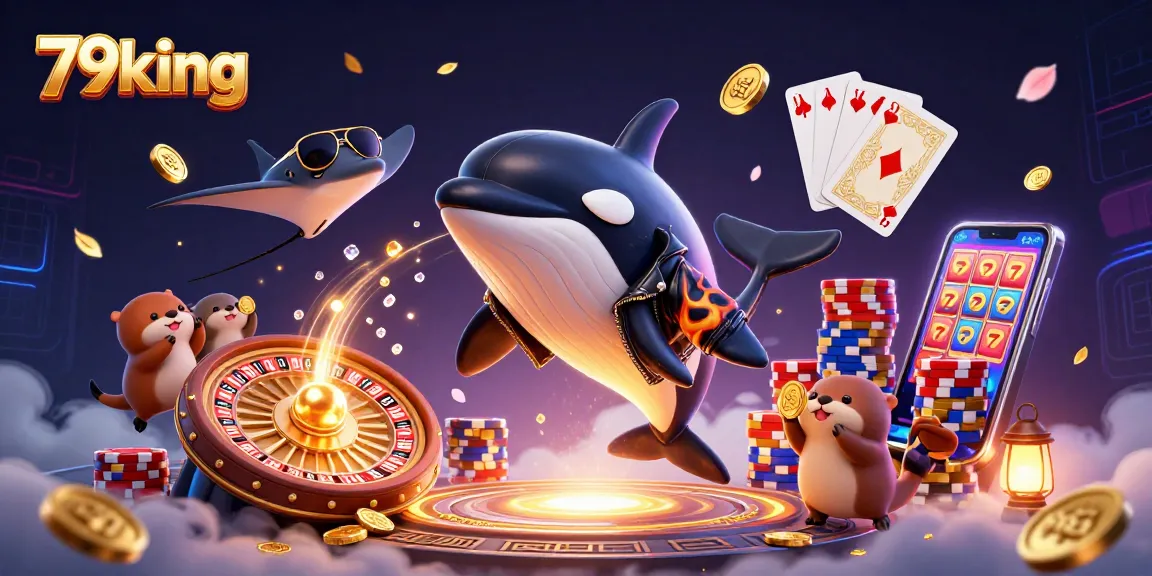 Engage in thrilling gameplay with 79king as colorful characters and gold coins burst forth in a vibrant 3D casino world.