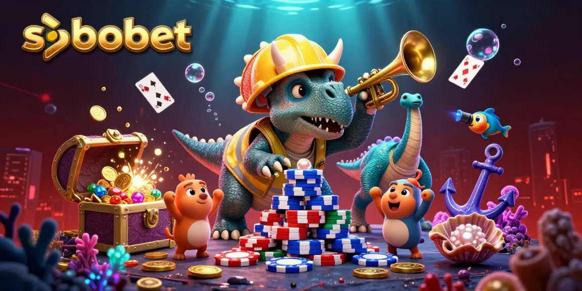 Taruhan sbobet dengan triceratops dan parasaurolophus merayakan kemenangan dalam ilustrasi 3D bawah laut.