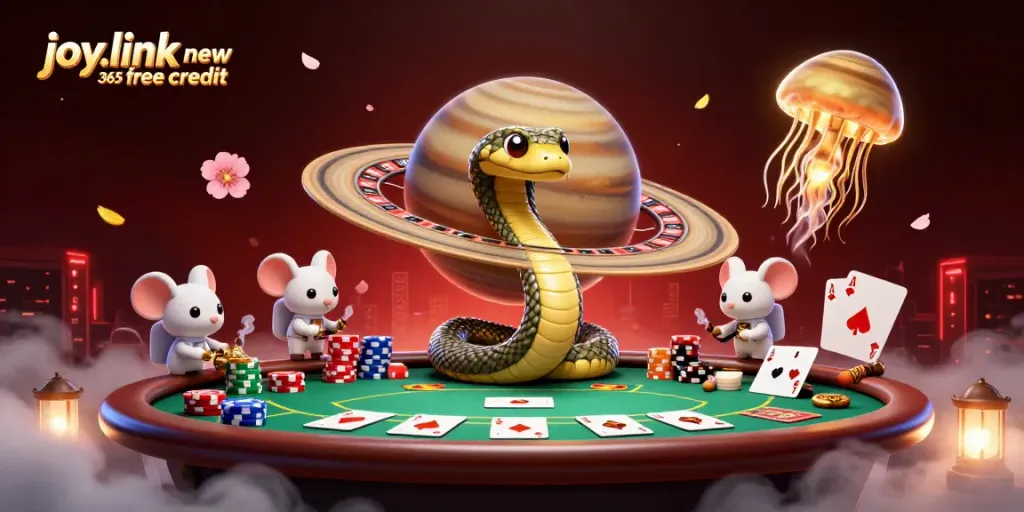 Engage with the thrilling atmosphere of joy.link new 365 free credit while colorful astronauts interact around a cosmic roulette scene.