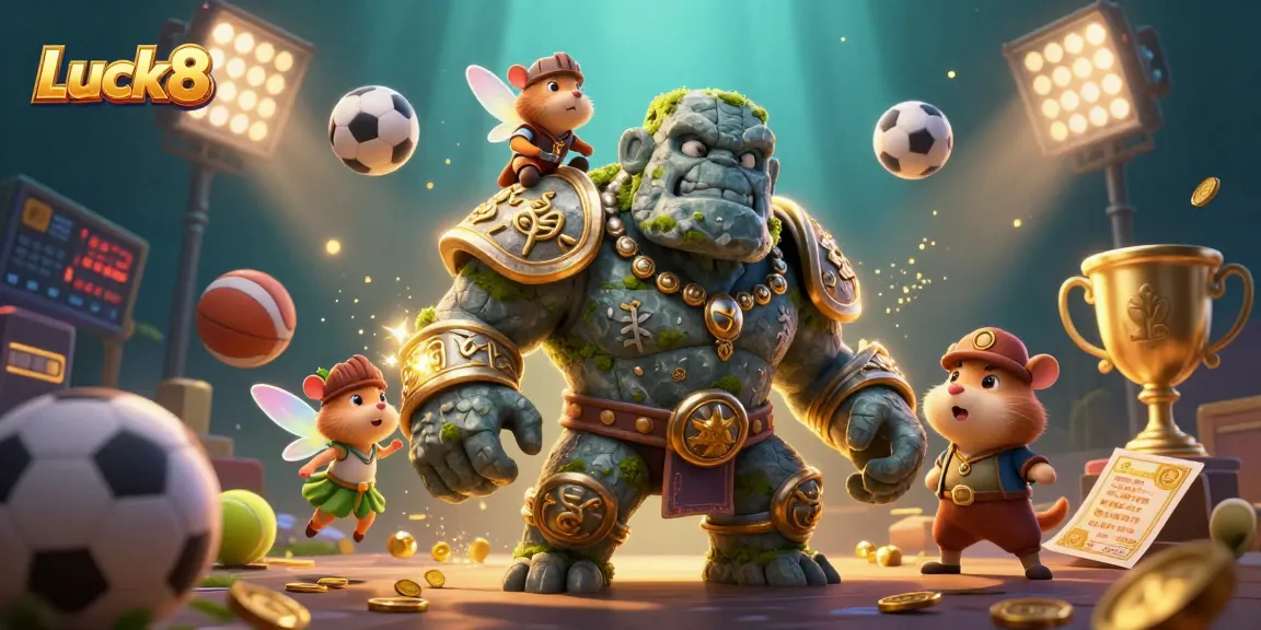 Experience the exciting world of Luck8 with a 3D illustration featuring vibrant gaming action and magical characters.