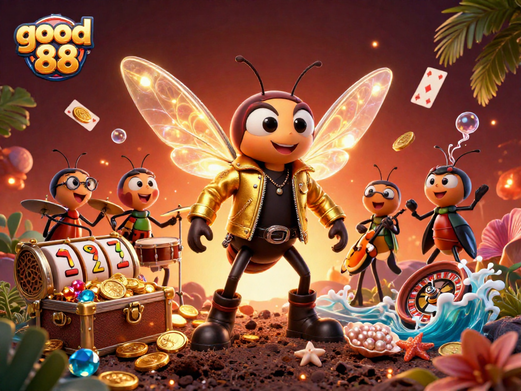 Play thrilling games with good 88 inspired 3D casino illustration, featuring dynamic characters and magical elements.