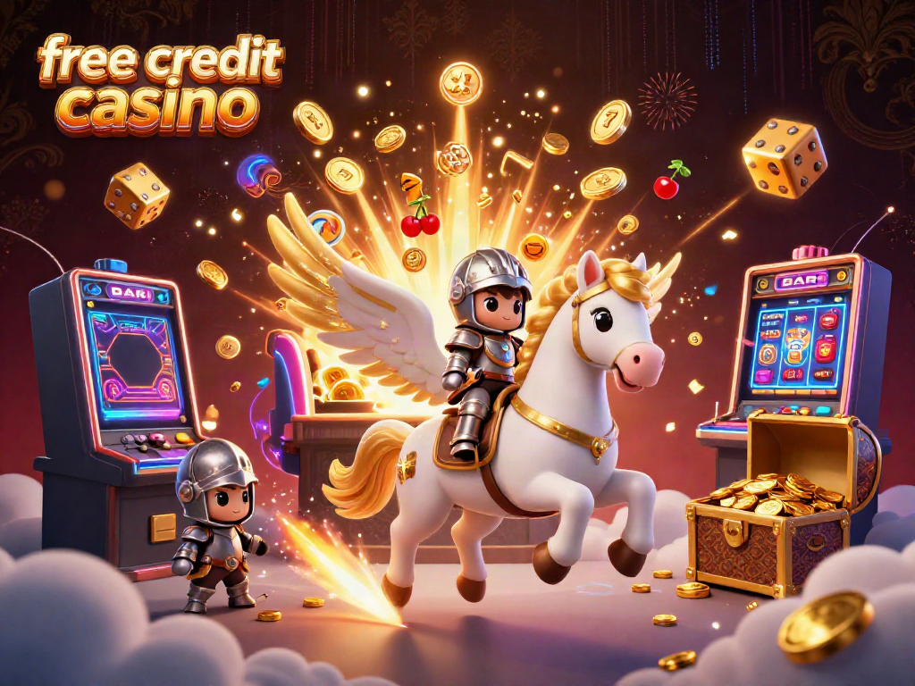 Spin and win big at the free credit casino with a celestial knight in 3D!