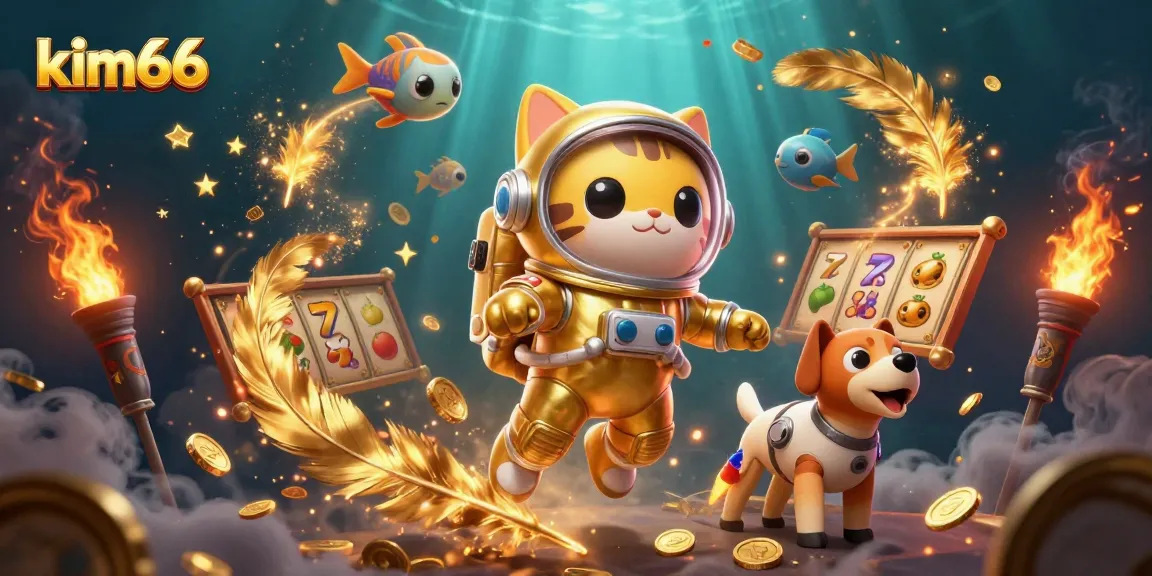 Engage with kim66's dynamic slot games in a vibrant 3D space scene with cosmic elements.