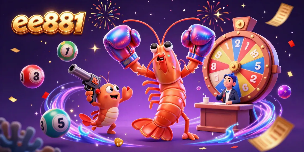 Experience excitement at ee881 with colorful lottery balls bouncing around a dynamic 3D casino scene.