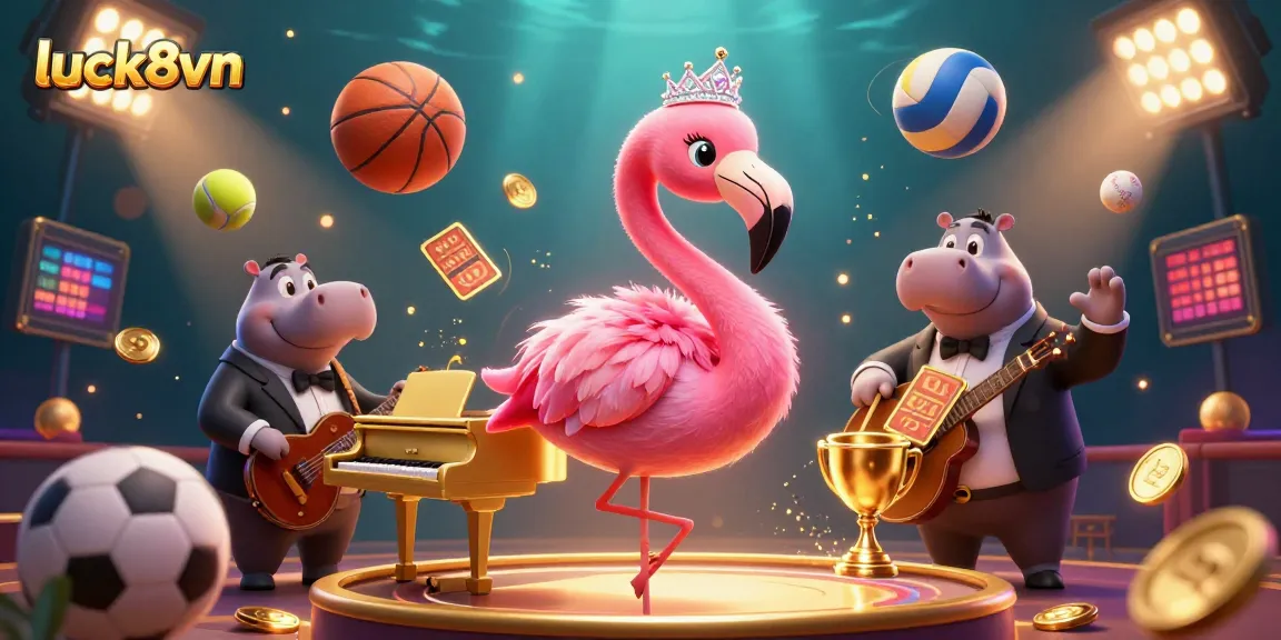 Experience thrilling gaming action with Luck8vn in a vibrant casino scene filled with excitement and rich details.
