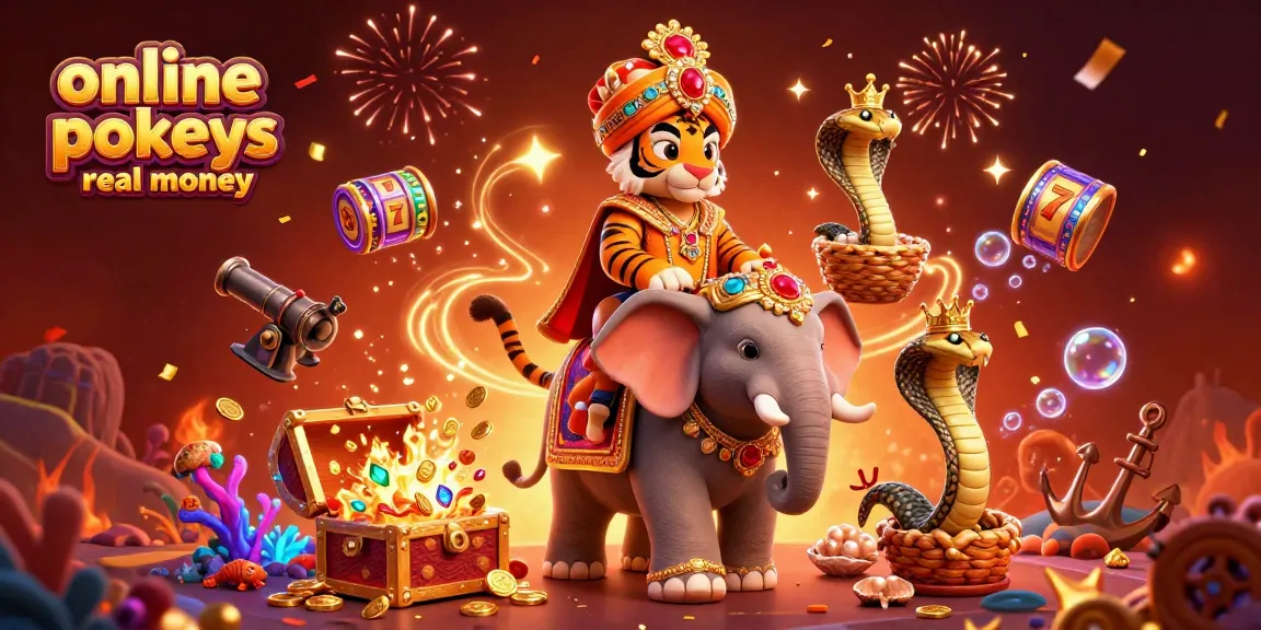 Play online pokies real money in a vibrant 3D illustration of a tiger maharaja and elephant.