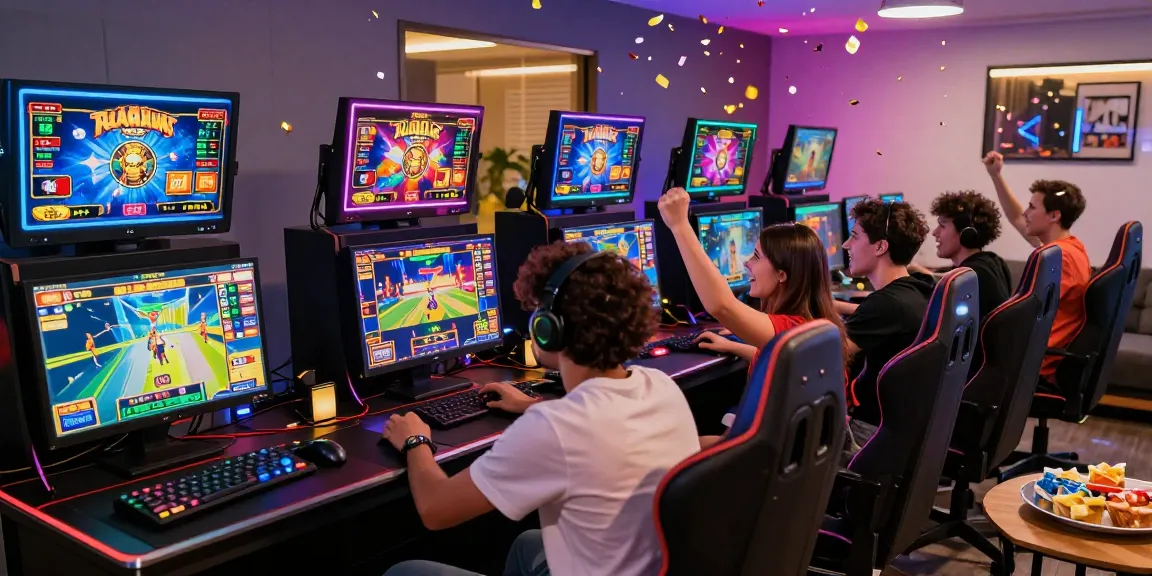 Exciting online slot gacor game session with players celebrating wins in a vibrant gaming space.
