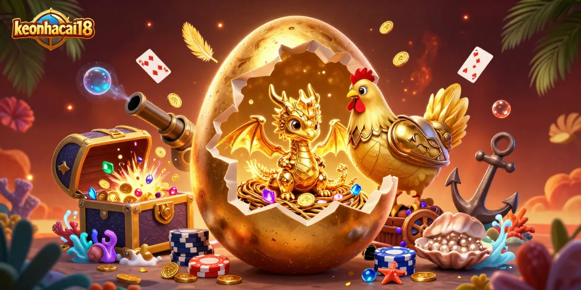 Engage in thrilling betting with keonhacai18, featuring a golden dragon on poker chips surrounded by treasures.