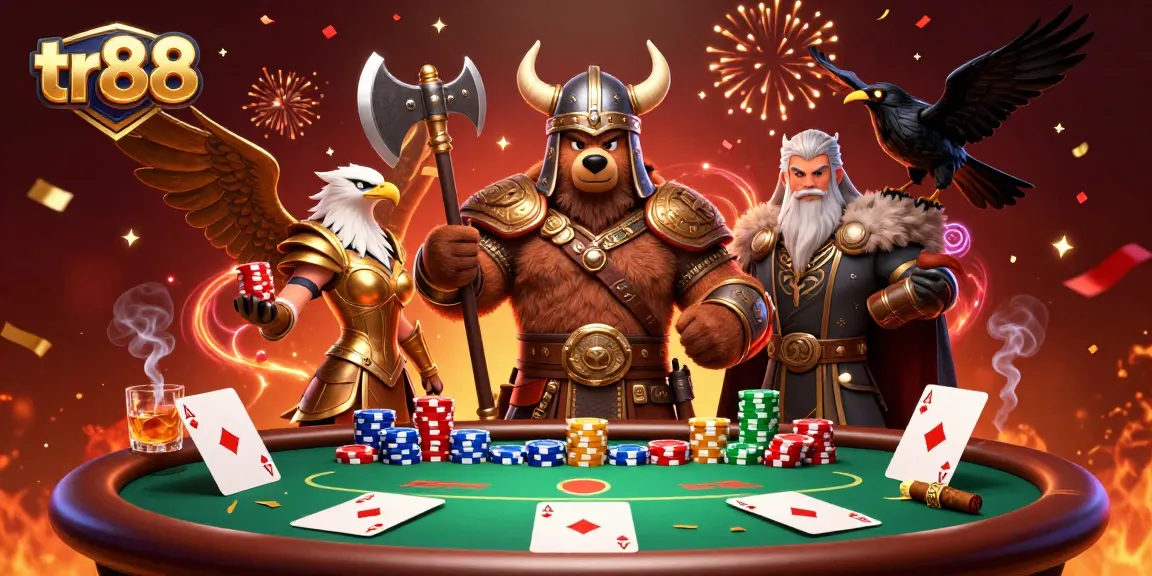 Experience the excitement of tr88 casino with a thrilling poker scene featuring multi-dimensional characters.