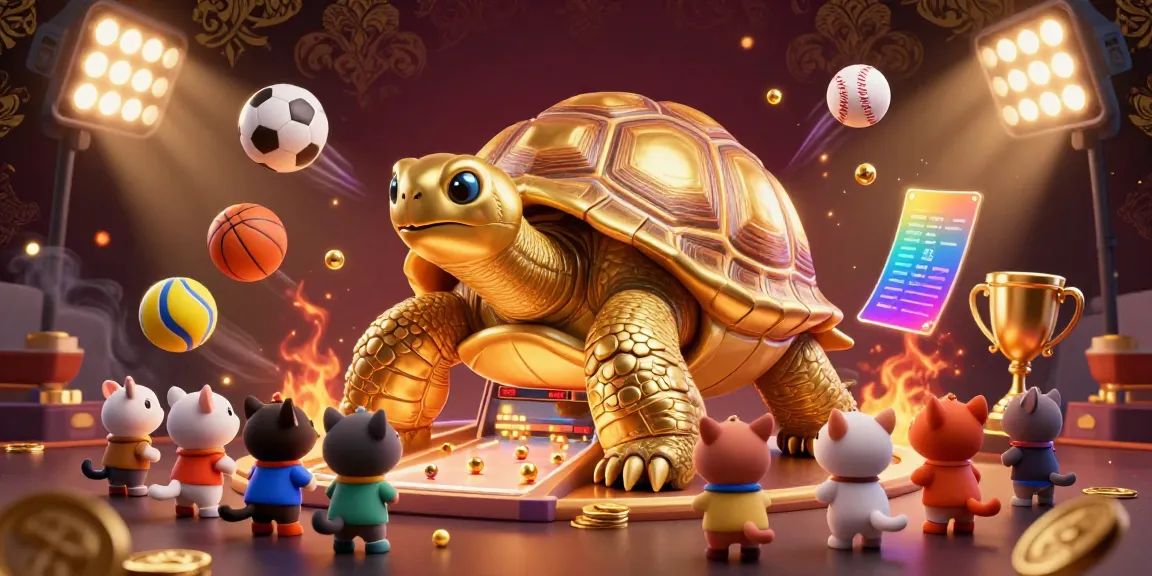 Experience thrilling gameplay at 6868win with vibrant visuals of a golden tortoise pinball machine and sports elements.