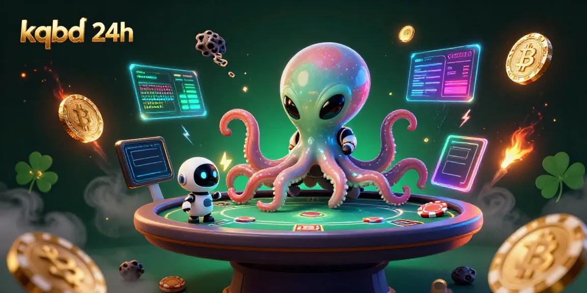 Engaging scene of kqbd 24h featuring a space octopus managing a poker table with lively alien elements.