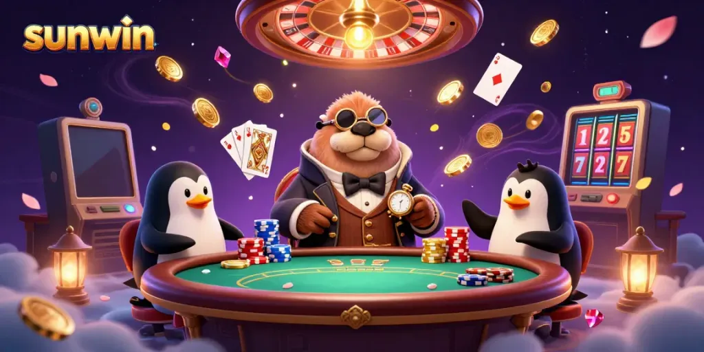 Play and win with Sunwin at an underwater poker table featuring vibrant casino elements.