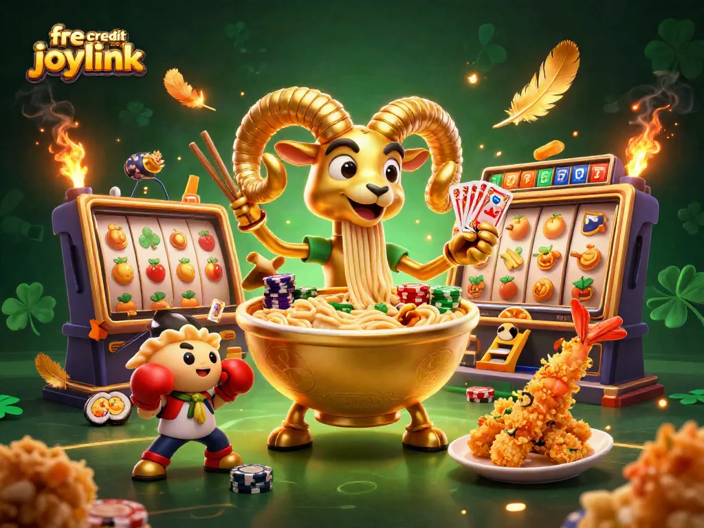 Spin with the free credit no deposit joylink: a 3D gambling scene featuring vibrant characters and dynamic elements.